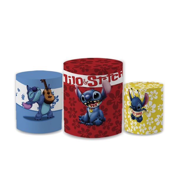 Trio Capas de Cilindros Sublimados Decorativo Tema Lilo e Stitch Decoração Festa Infantil