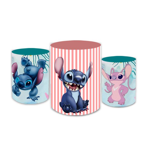 Trio Capas de Cilindros Sublimados Decorativo Tema Lilo e Stitch Decoração Festa Infantil