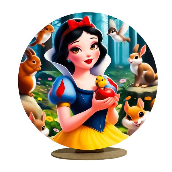 Capa Mini Painel Redondo 50x50cm Decorativo Tema Branca de Neve Princesa Decoração Festa Menina