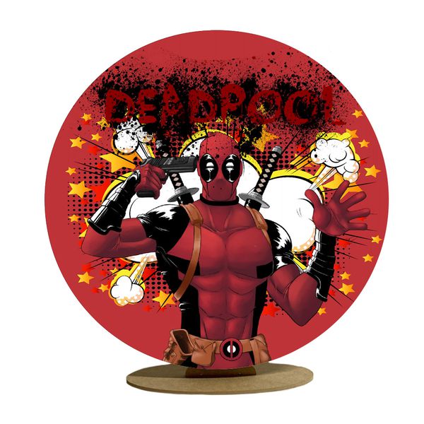 Capa Mini Painel Redondo 50x50cm Decorativo Tema Deadpool Anti Herói Decoração Festa Infantil