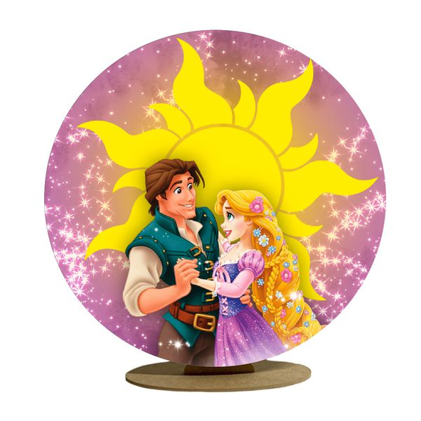 Capa Mini Painel Redondo 50x50cm Decorativo Tema Enrolados Rapunzel Decoração Festa Menina