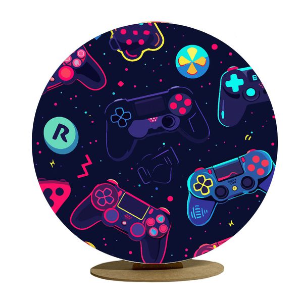 Capa Mini Painel Redondo 50x50cm Decorativo Tema Game Consolo Colorido Decoração