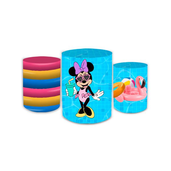 Trio Capas de Cilindros Sublimados Decorativo Tema Infantil Menina Minnie Mouse Decoração