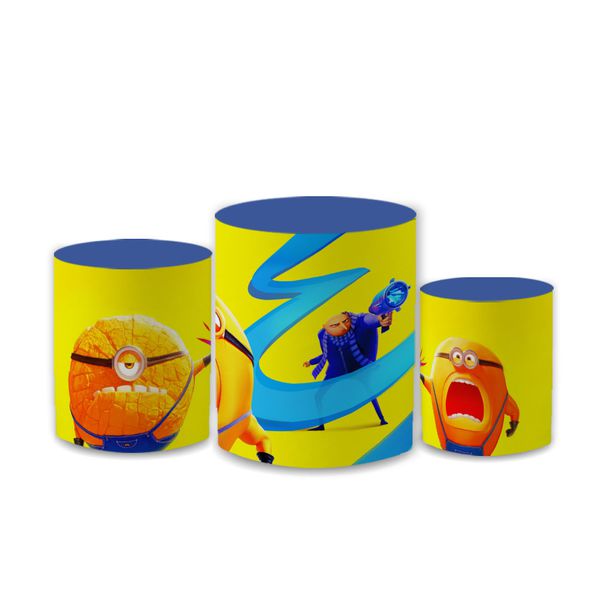 Trio Capas de Cilindros Sublimados Decorativo Tema Minnions Filme Desenho Infantil Decoração