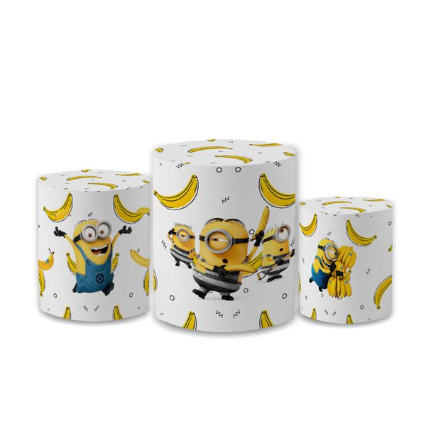 Trio Capas de Cilindros Sublimados Decorativo Tema Minnions Filme Desenho Infantil Decoração