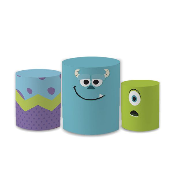 Trio Capas de Cilindros Sublimados Decorativo Tema Monstros S.A Filme Desenho Infantil Decoração