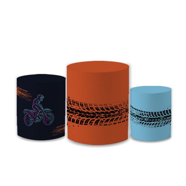 Trio Capas de Cilindros Sublimados Decorativo Tema Motocross Adrenalina Decoração Festa