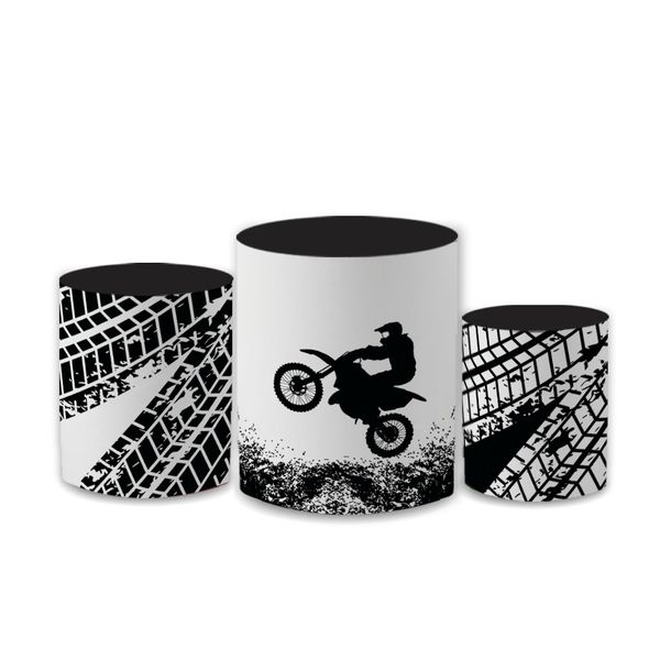 Trio Capas de Cilindros Sublimados Decorativo Tema Motocross Adrenalina Decoração Festa