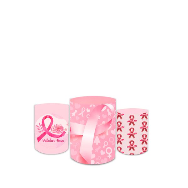 Trio Capas de Cilindros Sublimados Decorativo Tema Outubro Rosa Decoração Menina