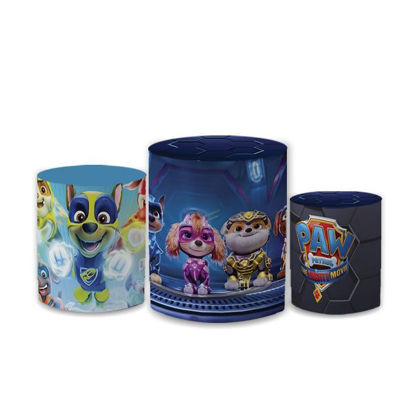 Trio Capas de Cilindros Sublimados Decorativo Tema Patrulha Canina Desenho Infantil Decoração