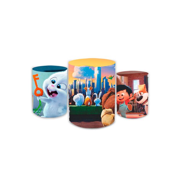 Trio Capas de Cilindros Sublimados Decorativo Tema Pets Animais Decoração Festa Infantil