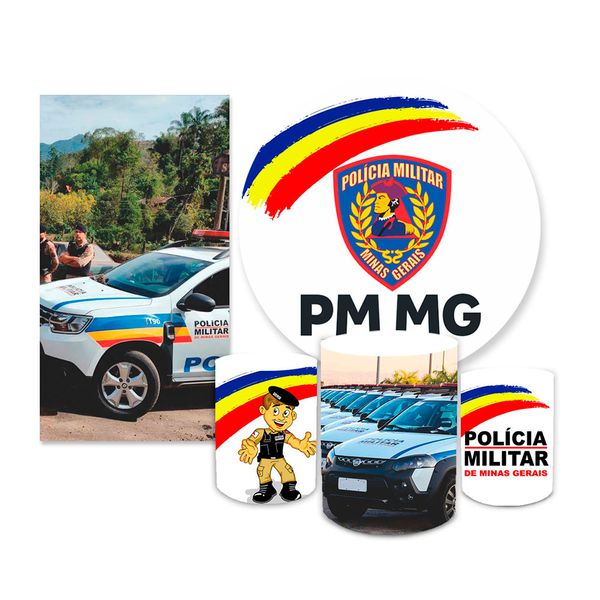 Kit Casadinho Capa Painel Redondo + Retangular + Trio Capas de Cilindro Tema Policia Militar Decoração Exército Bope