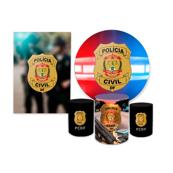 Kit Casadinho Capa Painel Redondo + Retangular + Trio Capas de Cilindro Tema Policia Militar Decoração Exército Bope