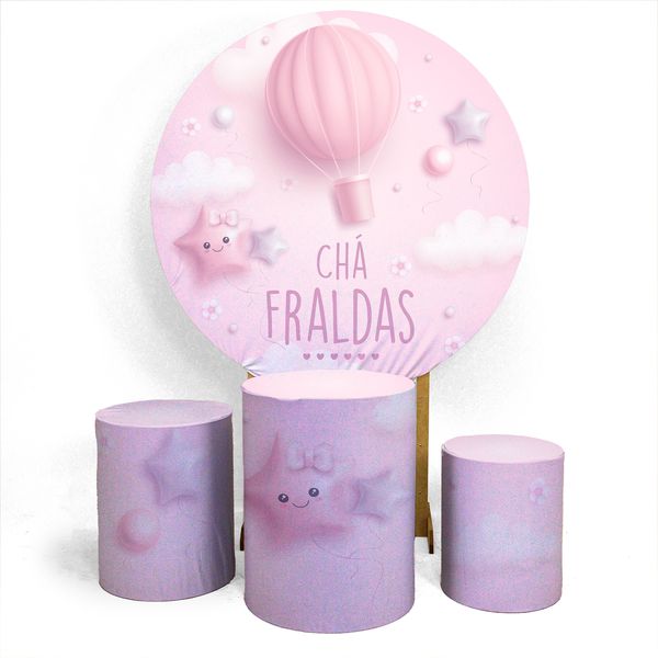 Kit Capa Painel + Trio Cilindros Chá De Bebê Menina 02