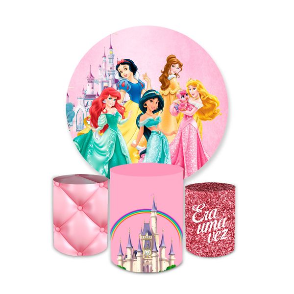 Kit Capa Painel + Trio Cilindros Princesa Rosa Era Uma Vez