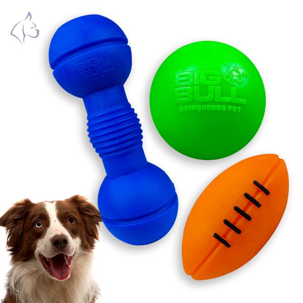 Kit Brinquedos Porte Médio Bola Halter Bola Futebol Americano - Big Bull Pet
