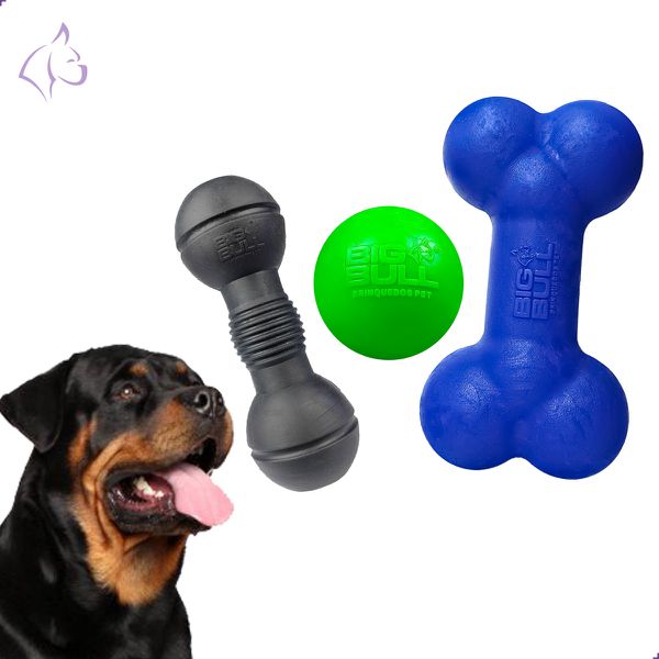 Kit Brinquedos Porte Grande Halter Osso Bola - Big Bull Pet