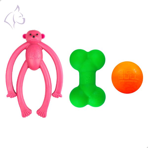 Kit Brinquedos Porte Pequeno Macaco Osso Bolinha - Big Bull Pet