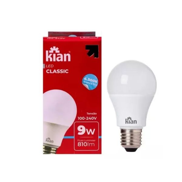 LAMPADA LED CLASSIC BRANCO FRIO 9W 6,5K BIV E27 KIAN