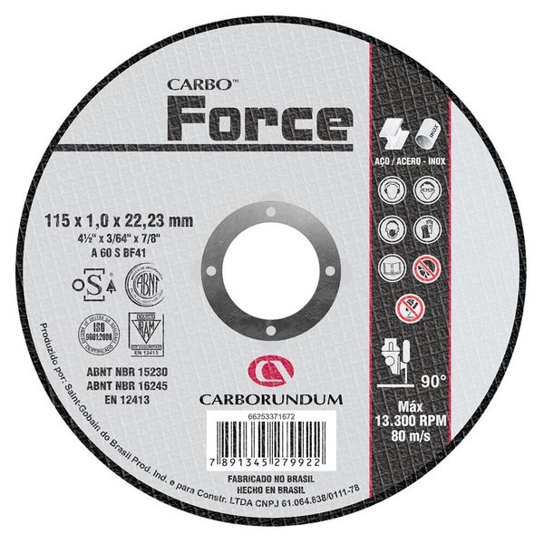 Disco de Corte Carbo Force 115 x 1,0 x 22,23 mm