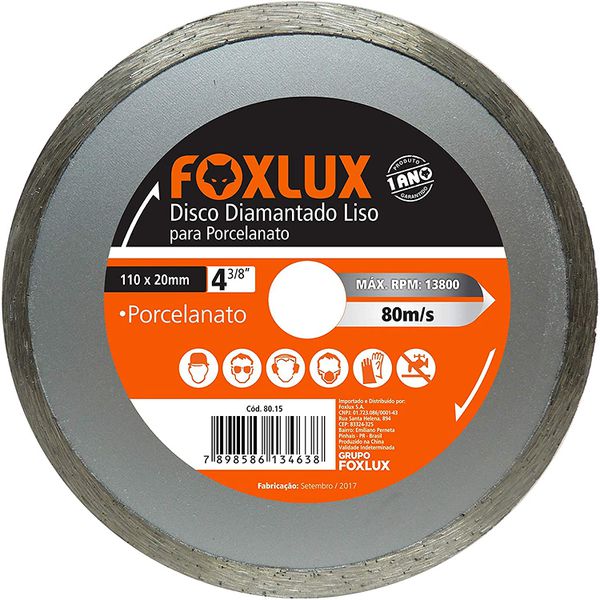 Disco Diamantado Liso Foxlux 4 3/8” 110 x 20mm
