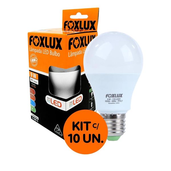 Kit com 10 Lâmpadas de Led Bulbo 9W 6.500K Foxlux 90.07