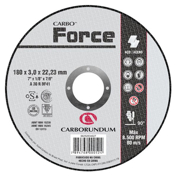 Disco de Corte Carbo Force 180 x 3,0 x 22,23 MM