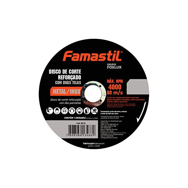 Disco de Corte Famastil 4 1/2" x 1,0 x 22,2 MM Metal/Inox