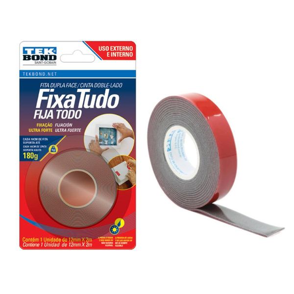 Fita Fixa Tudo Dupla Face para Uso Interno e Externo 12mm x 2m TEKBOND 