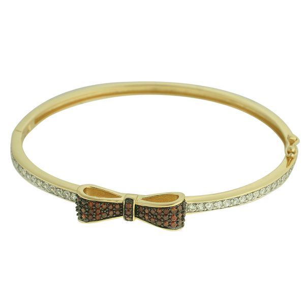 Pulseira Laço Zircônia Lesprit Dourado Cristal Vermelho