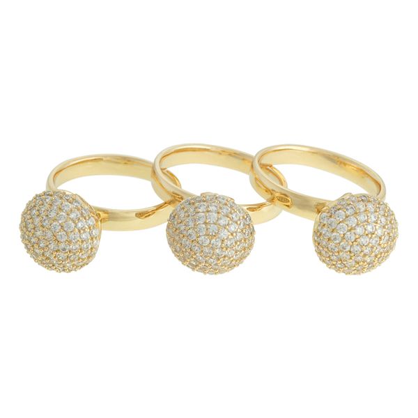 Anel Triplo Bola Zircônia Lesprit 6011379 Dourado Cristal