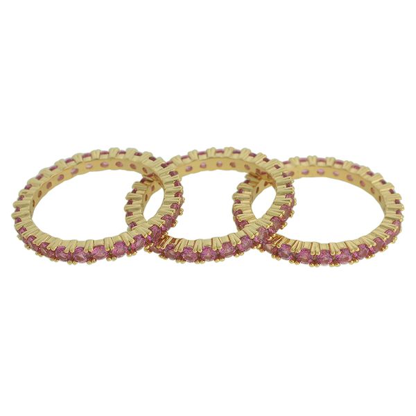 Conjunto 3 Aneis Riviera Zircônia Lesprit 60116341 Dourado Fuxia