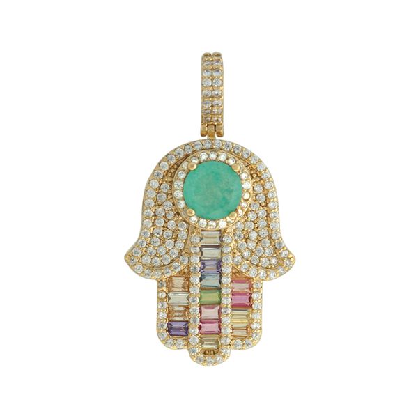 Pingente Mão de Hamsa Zircônia Lesprit 6010977 Dourado Multicor