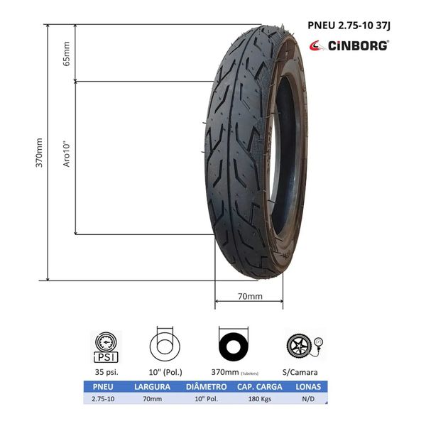 Pneu 14" x 2.75 Tubeless CINBORG Cor: Preto