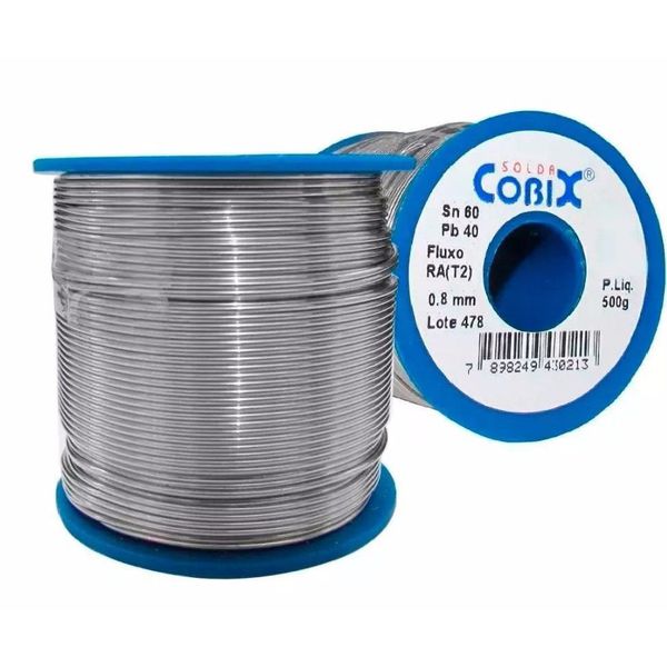 Solda Estanho 60x40 1mm C/ Fluxo Rolo 500g Cobix