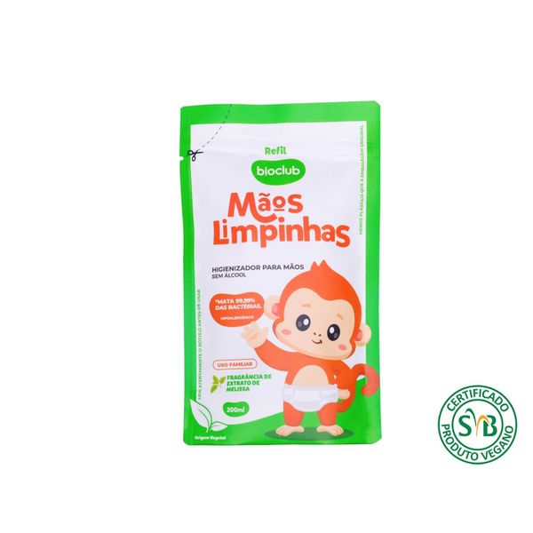Refil Higienizador De Mãos Sem Álcool - Mãos Limpinhas Bioclub® 200ml