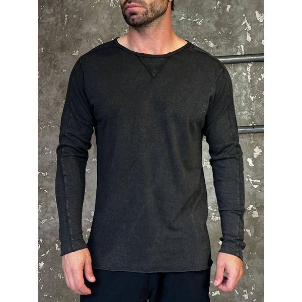 Camiseta Masculina Manga Longa Estonada com Detalhe na Gola