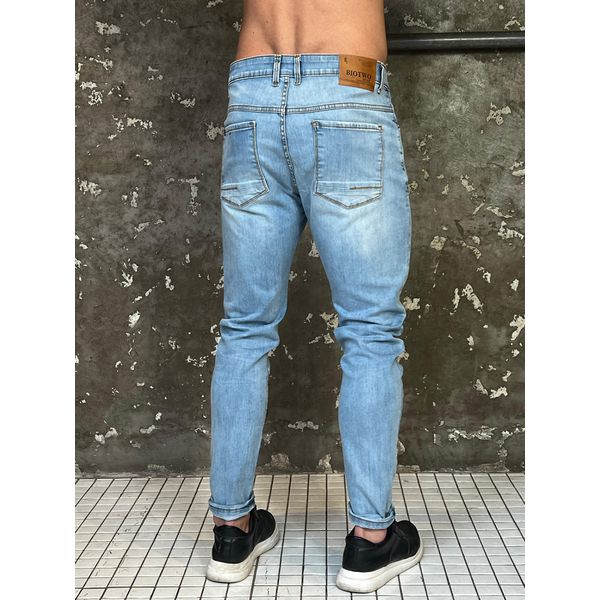 Calça Jeans Skinny Masculina Azul Claro Estonada