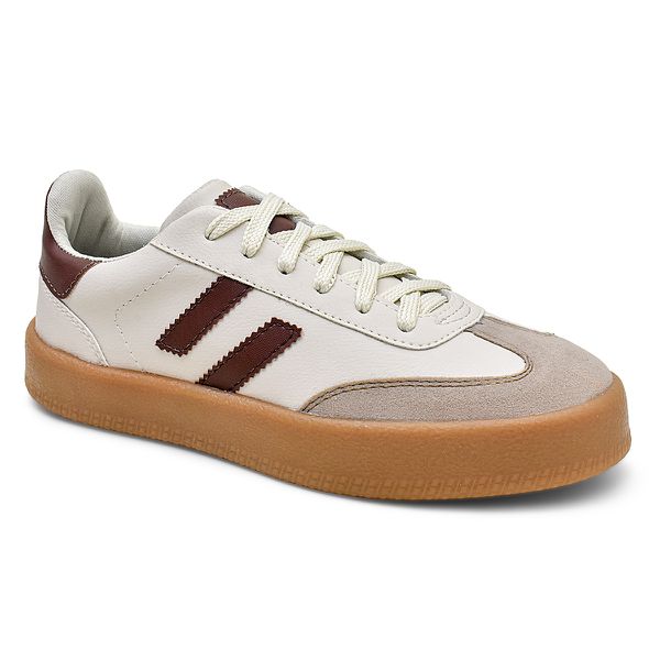 Tênis Feminino Casual Lauren Branco e Bordô
