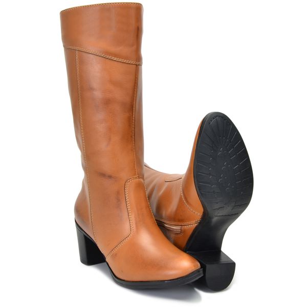 Botas Femininas Cano Médio Salto Grosso Caramelo