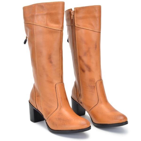 Botas Femininas Cano Médio Salto Grosso Caramelo