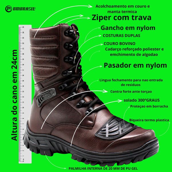 Coturno Militar Marrom Tático Attack Zíper Bmbrasil 5188/07 c a Nº 45.899