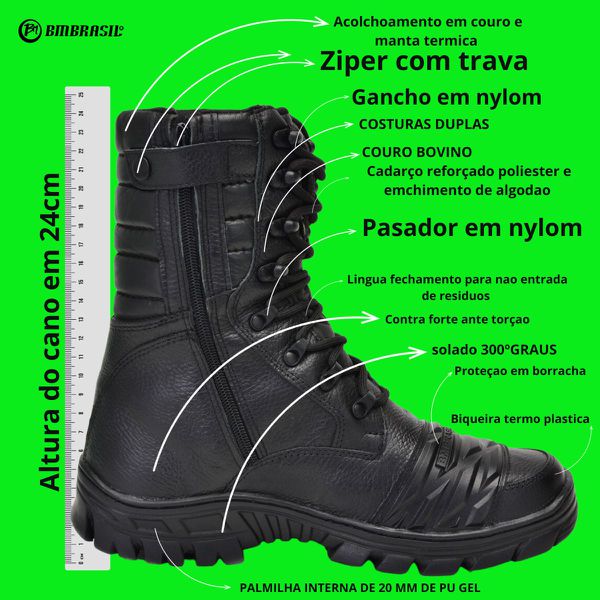 Coturno Bota Tático Militar Attack Zíper Moto 5188/01 Preto c a Nº 45899