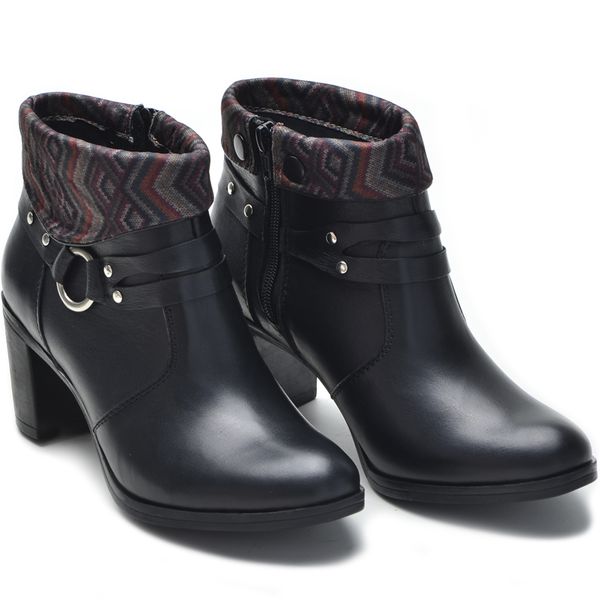 Bota Feminina Cano Curto Salto Grosso Preto/Étnico