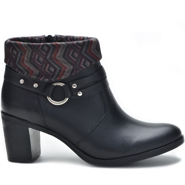 Bota Feminina Cano Curto Salto Grosso Preto/Étnico