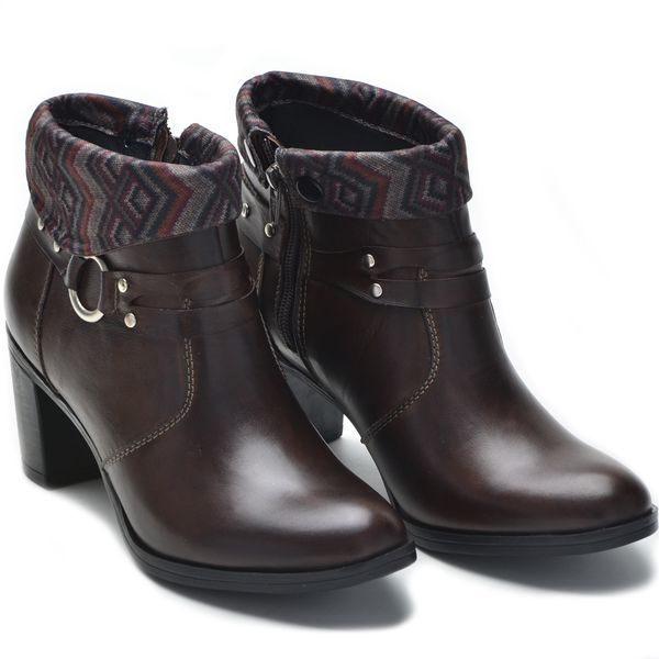 Bota Feminina Cano Curto Salto Grosso Brown/Étnico