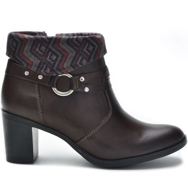 Bota Feminina Cano Curto Salto Grosso Brown/Étnico