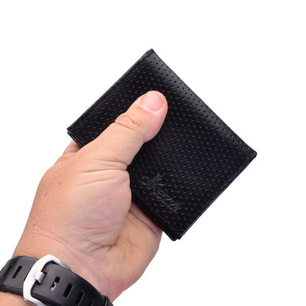 carteira em couro slim preto furadinho