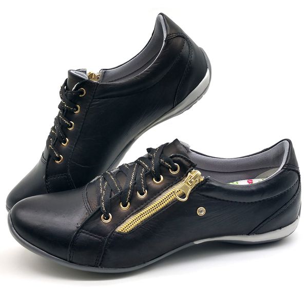 Tenis Feminino Casual Tipo Tenis Com Amortecedor e Zíper 218/16 Preto