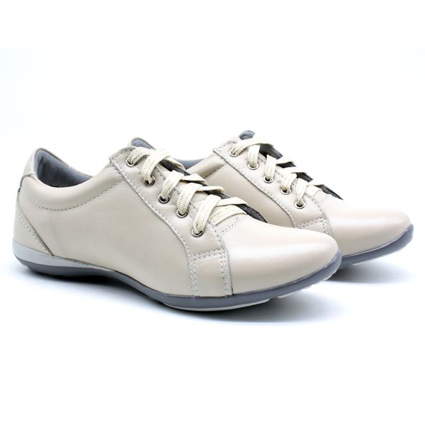 Tenis Feminino Com Cadarço Para Caminhada Bmbrasil 227/03 Creme